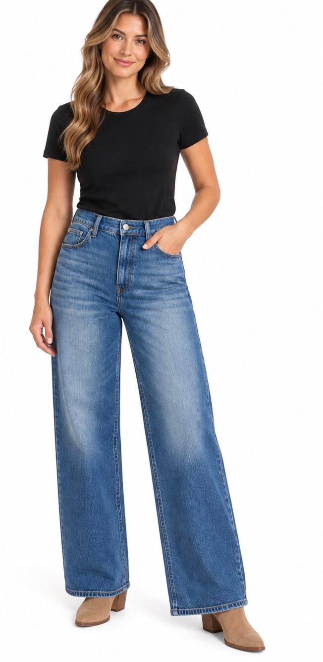 Quince Bella Stretch Relaxed Straight Jeans Atlantic Blue High. Rise Women’s 32